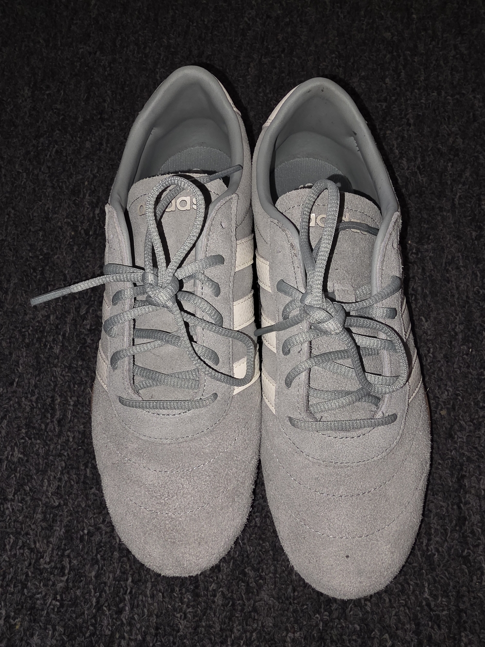Adidas Gray/Blue Suede Sneakers with White Stripes